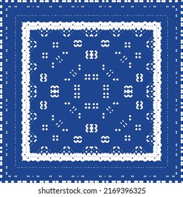 Traditional ornate portuguese azulejo. Vector seamless pattern frame. Colored design. Blue abstract background for web backdrop, print, pillows, surface texture, wallpaper, towels.