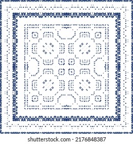 Traditional ornate portuguese azulejo. Vector seamless pattern flyer. Bathroom design. Blue abstract background for web backdrop, print, pillows, surface texture, wallpaper, towels.