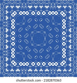 Traditional ornate portuguese azulejo. Vector seamless pattern elements. Hand drawn design. Blue abstract background for web backdrop, print, pillows, surface texture, wallpaper, towels.