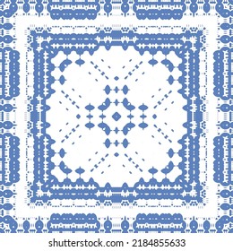 Traditional ornate portuguese azulejo. Vector seamless pattern elements. Hand drawn design. Blue abstract background for web backdrop, print, pillows, surface texture, wallpaper, towels.