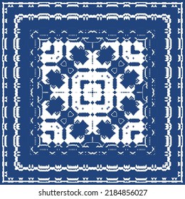 Traditional ornate portuguese azulejo. Vector seamless pattern poster. Creative design. Blue abstract background for web backdrop, print, pillows, surface texture, wallpaper, towels.