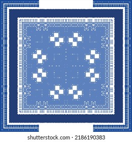 Traditional ornate portuguese azulejo. Vector seamless pattern flyer. Bathroom design. Blue abstract background for web backdrop, print, pillows, surface texture, wallpaper, towels.