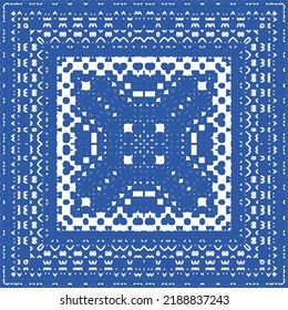 Traditional ornate portuguese azulejo. Vector seamless pattern elements. Hand drawn design. Blue abstract background for web backdrop, print, pillows, surface texture, wallpaper, towels.
