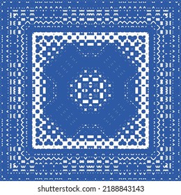 Traditional ornate portuguese azulejo. Vector seamless pattern elements. Hand drawn design. Blue abstract background for web backdrop, print, pillows, surface texture, wallpaper, towels.