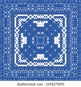 Traditional ornate portuguese azulejo. Vector seamless pattern elements. Hand drawn design. Blue abstract background for web backdrop, print, pillows, surface texture, wallpaper, towels.
