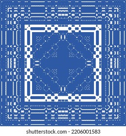 Traditional ornate portuguese azulejo. Vector seamless pattern elements. Hand drawn design. Blue abstract background for web backdrop, print, pillows, surface texture, wallpaper, towels.