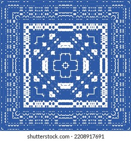 Traditional ornate portuguese azulejo. Vector seamless pattern elements. Hand drawn design. Blue abstract background for web backdrop, print, pillows, surface texture, wallpaper, towels.