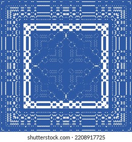 Traditional ornate portuguese azulejo. Vector seamless pattern elements. Hand drawn design. Blue abstract background for web backdrop, print, pillows, surface texture, wallpaper, towels.
