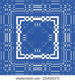 Traditional ornate portuguese azulejo. Vector seamless pattern elements. Hand drawn design. Blue abstract background for web backdrop, print, pillows, surface texture, wallpaper, towels.