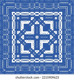 Traditional ornate portuguese azulejo. Vector seamless pattern elements. Hand drawn design. Blue abstract background for web backdrop, print, pillows, surface texture, wallpaper, towels.