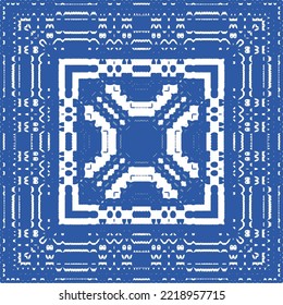 Traditional ornate portuguese azulejo. Vector seamless pattern elements. Hand drawn design. Blue abstract background for web backdrop, print, pillows, surface texture, wallpaper, towels.