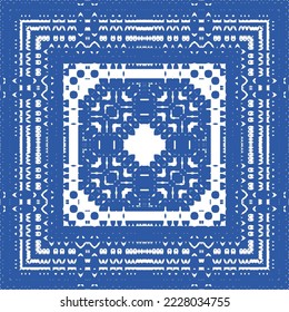 Traditional ornate portuguese azulejo. Vector seamless pattern elements. Hand drawn design. Blue abstract background for web backdrop, print, pillows, surface texture, wallpaper, towels.