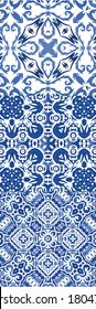 Traditional ornate portuguese azulejos. Modern design. Kit of vector seamless patterns. Blue abstract backgrounds for web backdrop, print, pillows, surface texture, wallpaper, towels.