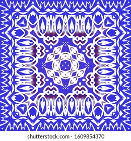 Traditional ornate portuguese azulejos. Set of vector seamless patterns. Geometric design. Blue abstract backgrounds for web backdrop, print, pillows, surface texture, wallpaper, towels.