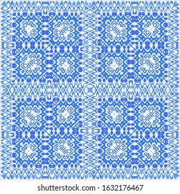 Traditional ornate portuguese azulejos. Set of vector seamless patterns. Geometric design. Blue abstract backgrounds for web backdrop, print, pillows, surface texture, wallpaper, towels.