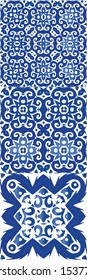 Traditional ornate portuguese azulejos. Universal design. Set of vector seamless patterns. Blue abstract backgrounds for web backdrop, print, pillows, surface texture, wallpaper, towels.