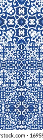 Traditional ornate portuguese azulejos. Universal design. Set of vector seamless patterns. Blue abstract backgrounds for web backdrop, print, pillows, surface texture, wallpaper, towels.
