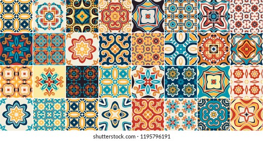 Traditional ornate portuguese decorative color tiles azulejos. Abstract background. Vector hand drawn illustration, typical portuguese tiles, Ceramic tiles. Seamless pattern. - Shutterstock ID 1195796191