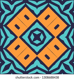 Traditional ornate portuguese decorative color tiles azulejos. Abstract background. Vector hand drawn illustration, typical portuguese tiles, Ceramic tiles. Seamless pattern.