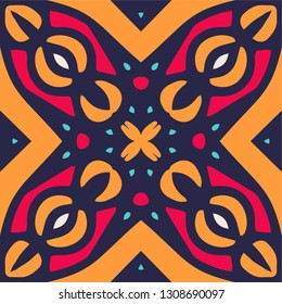Traditional ornate portuguese decorative color tiles azulejos. Abstract background. Vector hand drawn illustration, typical portuguese tiles, Ceramic tiles. Seamless pattern.