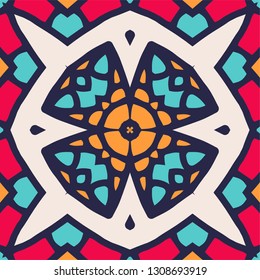 Traditional ornate portuguese decorative color tiles azulejos. Abstract background. Vector hand drawn illustration, typical portuguese tiles, Ceramic tiles. Seamless pattern.