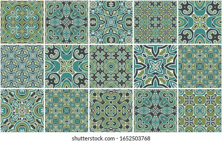 Traditional ornate portuguese decorative color tiles azulejos. Abstract background. Vector hand drawn illustration, typical portuguese tiles, Ceramic tiles. Seamless pattern.