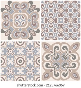 Traditional ornate portuguese decorative color tiles azulejos. Abstract background. Vector hand drawn illustration, typical portuguese tiles, Ceramic tiles. Seamless pattern.