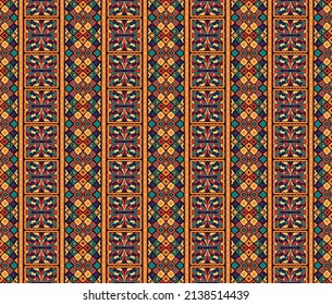 Traditional ornate portuguese decorative color tiles azulejos. Abstract background. Vector hand drawn illustration, typical portuguese tiles, Ceramic tiles. Seamless pattern.