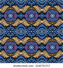 Traditional ornate portuguese decorative color tiles azulejos. Abstract background. Vector hand drawn illustration, typical portuguese tiles, Ceramic tiles. Seamless pattern.