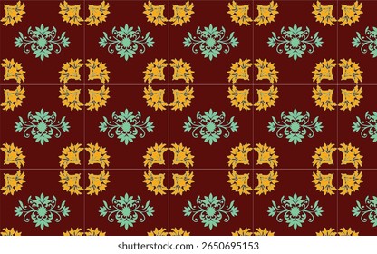Tradicional ornamentado português decorativo azulejos de cor. Resumo. Ilustração desenhada à mão vetorial, azulejos típicos portugueses, azulejos de cerâmica. Padrão contínuo.