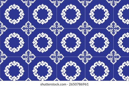 Tradicional ornamentado português decorativo azulejos de cor. Resumo. Ilustração desenhada à mão vetorial, azulejos típicos portugueses, azulejos de cerâmica. Padrão contínuo.