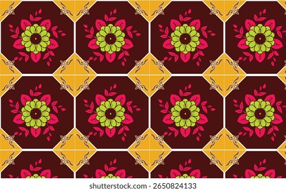 Tradicional ornamentado português decorativo azulejos de cor. Resumo. Ilustração desenhada à mão vetorial, azulejos típicos portugueses, azulejos de cerâmica. Padrão contínuo.