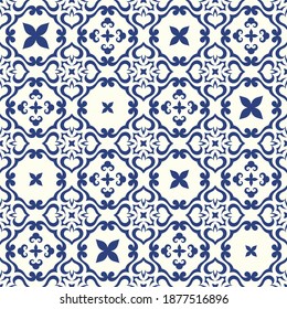 Traditional ornate portuguese decorative pattern in azulejos style. Vintage texture. Abstract background. Vector hand drawn ornamental illustration
