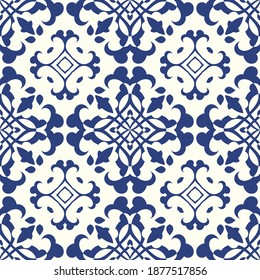 Traditional ornate portuguese decorative pattern in azulejos style. Vintage texture. Abstract background. Vector hand drawn ornamental illustration