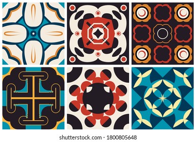 Traditional ornate portuguese decorative tile color azulejos. Isolated background. Vector hand-drawn illustration, typical Portuguese tiles, ceramic tiles. Seamless pattern