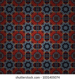 Traditional ornate portuguese decorative tiles azulejos. Vector hand drawn art, typical portuguese tiles. Ceramic tiles pattern. Seamless abstract background. Gray, black and red mandalas.