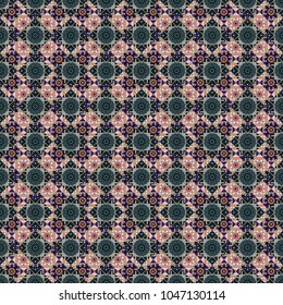 Traditional ornate portuguese decorative tiles azulejos. Black, brown and gray mandalas. Ceramic tiles pattern. Vector hand drawn art, typical portuguese tiles. Seamless abstract background.