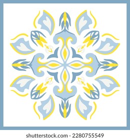 Traditional ornate portuguese decorative tiles azulejos. Abstract background. Vector hand drawn illustration, typical portuguese tiles, floral patchwork design. Moroccan or Mediterranean square tiles