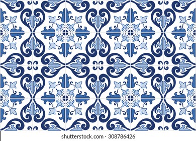 Traditional ornate portuguese decorative tiles azulejos. Vintage pattern. Abstract background. Vector hand drawn illustration, eps10. 
