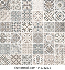 Traditional ornate portuguese decorative tiles azulejos. Abstract background. Vector hand drawn illustration, typical portuguese tiles, Ceramic tiles. Set of mandalas. - Shutterstock ID 645782575