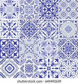 Traditional ornate portuguese decorative tiles azulejos. Abstract background. Vector hand drawn illustration, typical portuguese tiles, Ceramic tiles. Set of mandalas