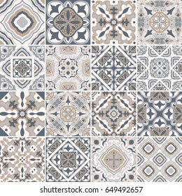 Traditional ornate portuguese decorative tiles azulejos. Abstract background. Vector hand drawn illustration, typical portuguese tiles, Ceramic tiles. Set of mandalas