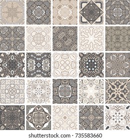 Traditional ornate portuguese decorative tiles azulejos. Abstract background. Vector hand drawn illustration, typical portuguese tiles, floral patchwork design. Moroccan or Mediterranean square tiles