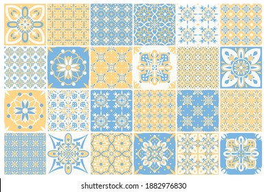 Traditional ornate portuguese tiles azulejos. Vintage pattern for textile design. Geometric mosaic, majolica. Seamless geometric pattern. Vector decorative background. Vintage floral pattern.
