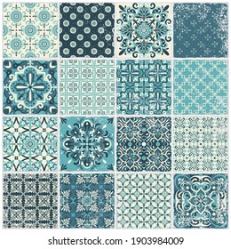 Traditional ornate portuguese tiles azulejos. Vintage pattern for textile design. Geometric mosaic, majolica. Seamless geometric pattern. Vector decorative background. Vintage floral pattern.