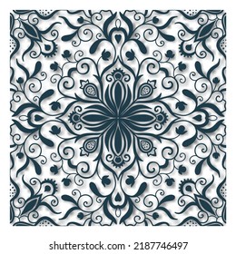Traditional ornate portuguese tiles azulejos. Vintage pattern for textile design. Geometric mosaic, majolica. Seamless geometric pattern. Vector decorative background. Vintage floral pattern.
