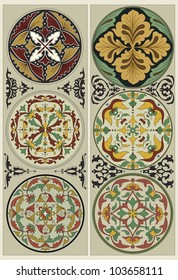 Traditional ornate - Traditional Russian pattern, enclosed in a circle and Four black vignette.