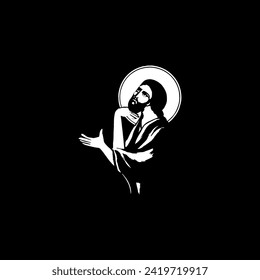 Traditional orthodox image of Jesus. Christian antique illustration black and white in Byzantine style 