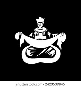 Traditional orthodox image of King with scarf. Christian illustration black and white in Byzantine style