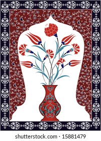 Traditional ottoman turkish bouquet and vase tile vector design